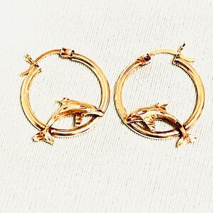 10k 417 engraved for 10k  Gold Dolphin Hoop Pierced Earrings